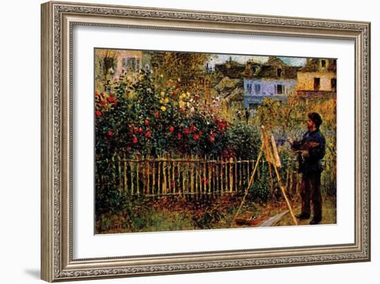 Monet Painting in His Garden in Argenteuil-Claude Monet-Framed Art Print