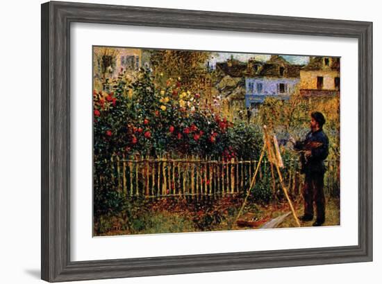 Monet Painting In His Garden In Argenteuil-Claude Monet-Framed Art Print