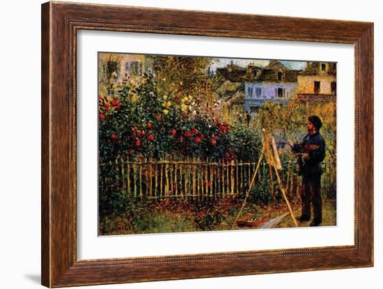 Monet Painting In His Garden In Argenteuil-Claude Monet-Framed Art Print