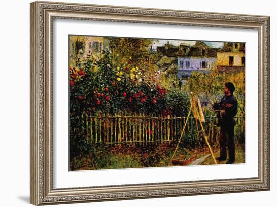 Monet Painting In His Garden In Argenteuil-Claude Monet-Framed Art Print