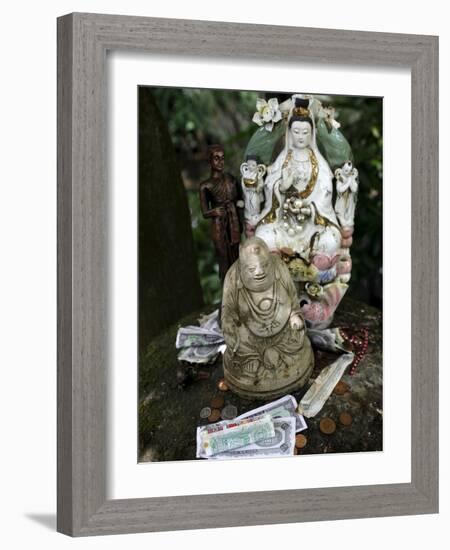 Money Offering and Statues in the Garden of Buddhapadipa Temple, Wimbledon, London, England, Uk-null-Framed Photographic Print