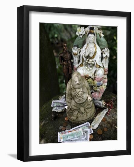 Money Offering and Statues in the Garden of Buddhapadipa Temple, Wimbledon, London, England, Uk-null-Framed Photographic Print