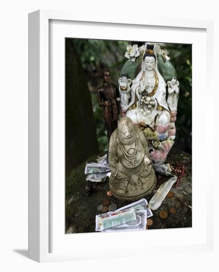 Money Offering and Statues in the Garden of Buddhapadipa Temple, Wimbledon, London, England, Uk-null-Framed Photographic Print