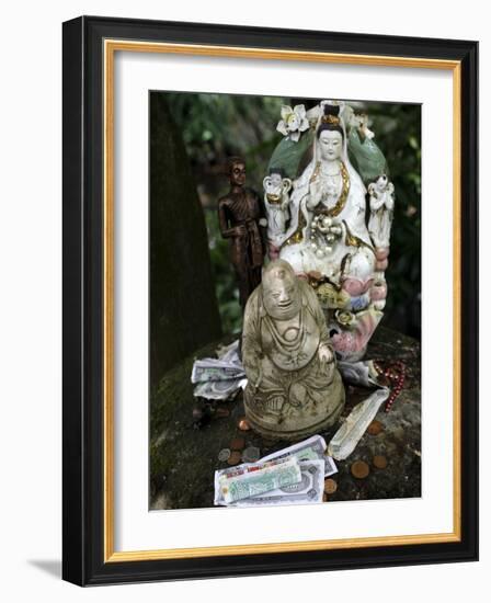 Money Offering and Statues in the Garden of Buddhapadipa Temple, Wimbledon, London, England, Uk-null-Framed Photographic Print