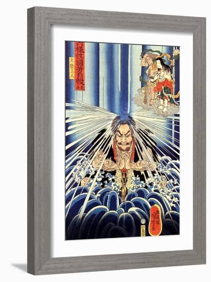 Mongaku Doing Penace at the Nachi Waterfall-Kuniyoshi Utagawa-Framed Giclee Print