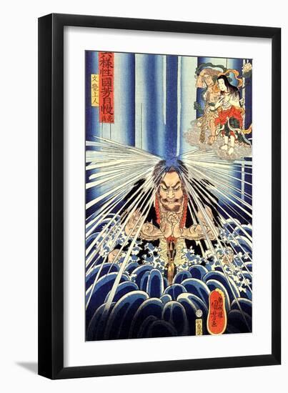 Mongaku Doing Penace at the Nachi Waterfall-Kuniyoshi Utagawa-Framed Giclee Print