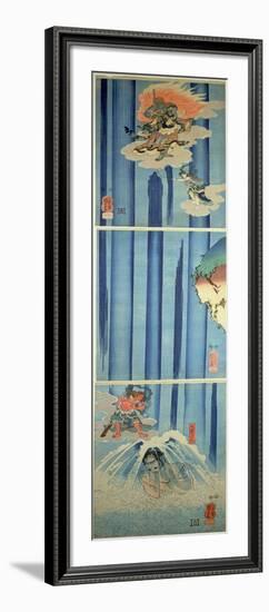 Mongaku Shonin under the Waterfall, C.1851 (Vertical Triptych)-Kuniyoshi Utagawa-Framed Giclee Print
