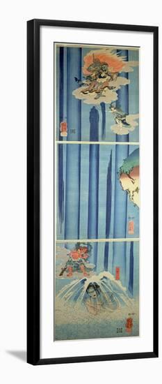 Mongaku Shonin under the Waterfall, C.1851 (Vertical Triptych)-Kuniyoshi Utagawa-Framed Giclee Print