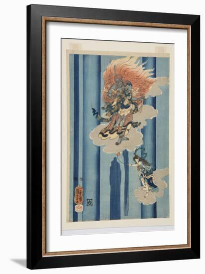 Mongaku Shonin under the Waterfall (Middle) (Colour Woodblock Print)-Utagawa Kuniyoshi-Framed Giclee Print