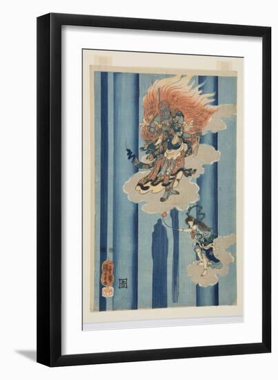 Mongaku Shonin under the Waterfall (Middle) (Colour Woodblock Print)-Utagawa Kuniyoshi-Framed Giclee Print