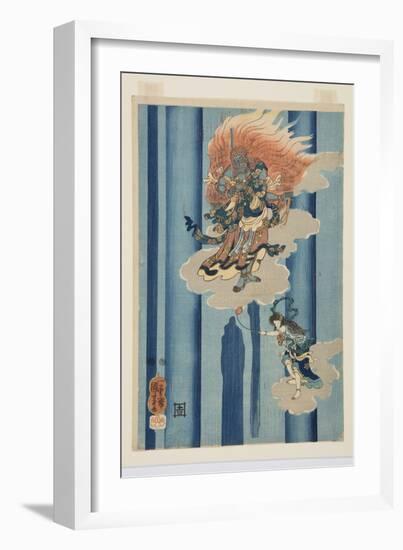 Mongaku Shonin under the Waterfall (Middle) (Colour Woodblock Print)-Utagawa Kuniyoshi-Framed Giclee Print