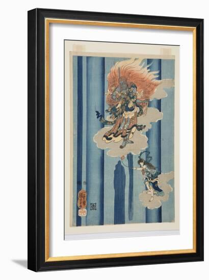 Mongaku Shonin under the Waterfall (Middle) (Colour Woodblock Print)-Utagawa Kuniyoshi-Framed Giclee Print