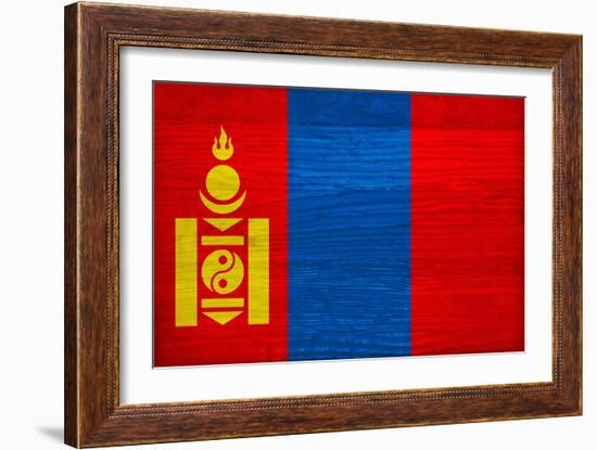 Mongolia Flag Design with Wood Patterning - Flags of the World Series-Philippe Hugonnard-Framed Art Print