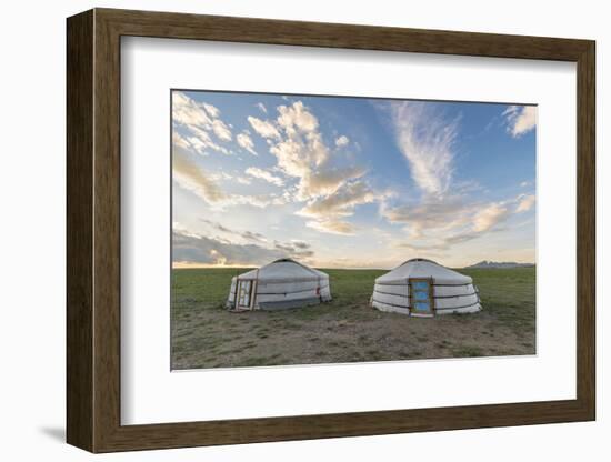 Mongolian nomadic traditional gers and clouds in the sky, Middle Gobi province, Mongolia, Central A-Francesco Vaninetti-Framed Photographic Print