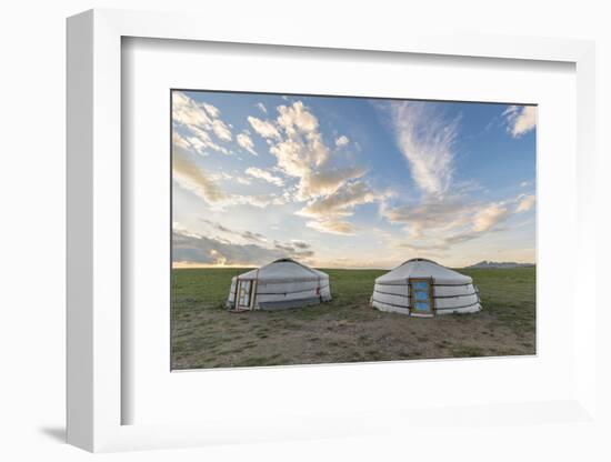 Mongolian nomadic traditional gers and clouds in the sky, Middle Gobi province, Mongolia, Central A-Francesco Vaninetti-Framed Photographic Print