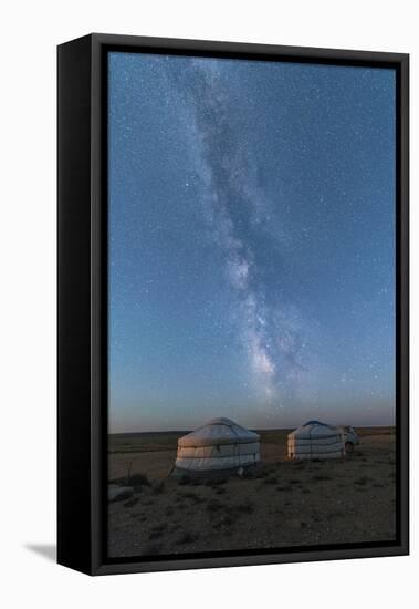 Mongolian traditional gers under the Milky Way, Ulziit, Middle Gobi province, Mongolia, Central Asi-Francesco Vaninetti-Framed Premier Image Canvas