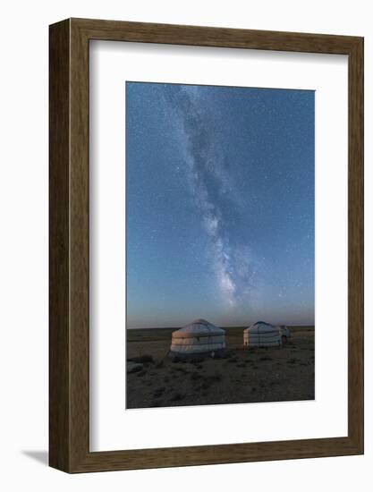 Mongolian traditional gers under the Milky Way, Ulziit, Middle Gobi province, Mongolia, Central Asi-Francesco Vaninetti-Framed Photographic Print