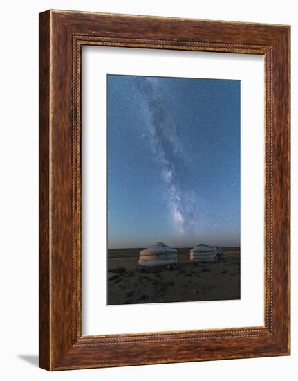 Mongolian traditional gers under the Milky Way, Ulziit, Middle Gobi province, Mongolia, Central Asi-Francesco Vaninetti-Framed Photographic Print