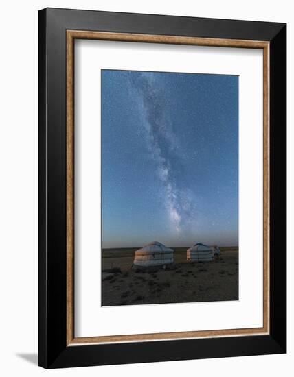 Mongolian traditional gers under the Milky Way, Ulziit, Middle Gobi province, Mongolia, Central Asi-Francesco Vaninetti-Framed Photographic Print