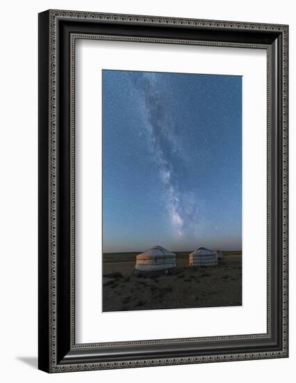 Mongolian traditional gers under the Milky Way, Ulziit, Middle Gobi province, Mongolia, Central Asi-Francesco Vaninetti-Framed Photographic Print