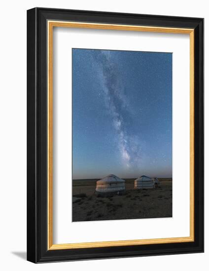 Mongolian traditional gers under the Milky Way, Ulziit, Middle Gobi province, Mongolia, Central Asi-Francesco Vaninetti-Framed Photographic Print