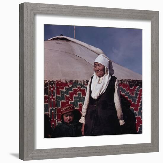 Mongolian woman in front of her yurt-Werner Forman-Framed Giclee Print