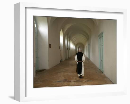 Monk at Citeaux Abbey, St. Nicolas Les Citeaux, Cote D'Or, Burgundy, France, Europe-Godong-Framed Photographic Print