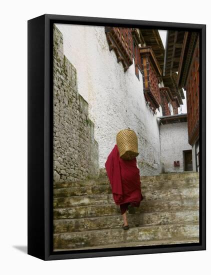 Monk Carrying Basket in Trongsa Dzong, Bhutan-Keren Su-Framed Premier Image Canvas