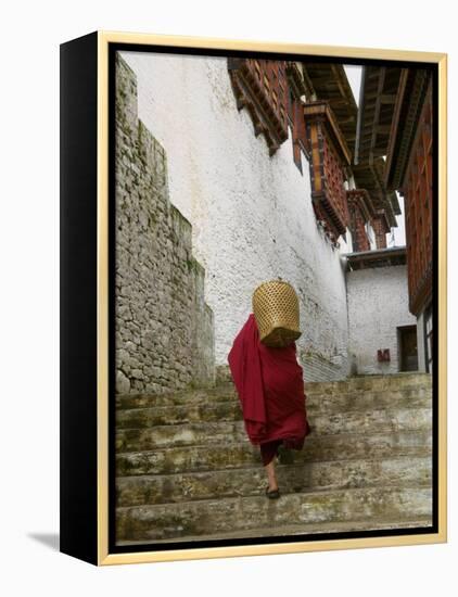 Monk Carrying Basket in Trongsa Dzong, Bhutan-Keren Su-Framed Premier Image Canvas