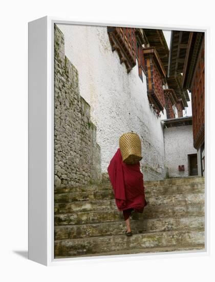 Monk Carrying Basket in Trongsa Dzong, Bhutan-Keren Su-Framed Premier Image Canvas
