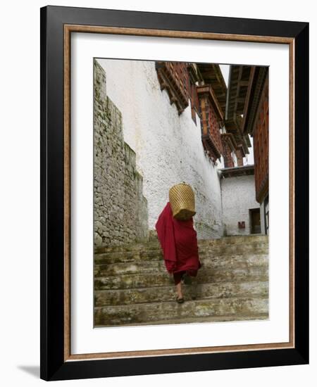 Monk Carrying Basket in Trongsa Dzong, Bhutan-Keren Su-Framed Photographic Print