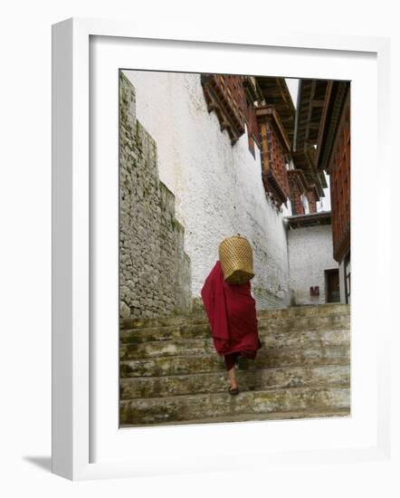 Monk Carrying Basket in Trongsa Dzong, Bhutan-Keren Su-Framed Photographic Print