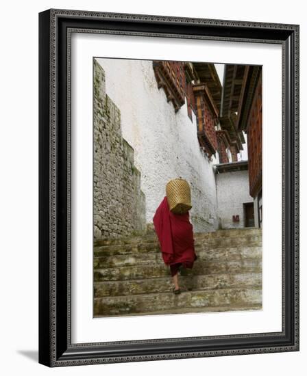 Monk Carrying Basket in Trongsa Dzong, Bhutan-Keren Su-Framed Photographic Print