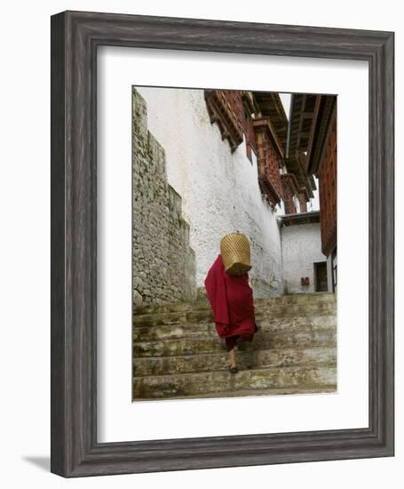 Monk Carrying Basket in Trongsa Dzong, Bhutan-Keren Su-Framed Photographic Print