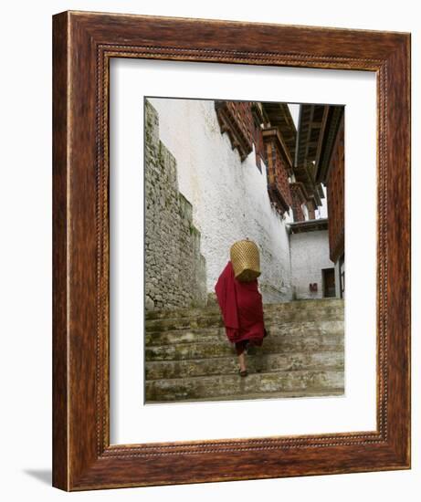 Monk Carrying Basket in Trongsa Dzong, Bhutan-Keren Su-Framed Photographic Print