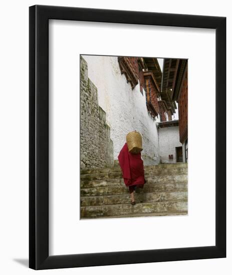 Monk Carrying Basket in Trongsa Dzong, Bhutan-Keren Su-Framed Photographic Print