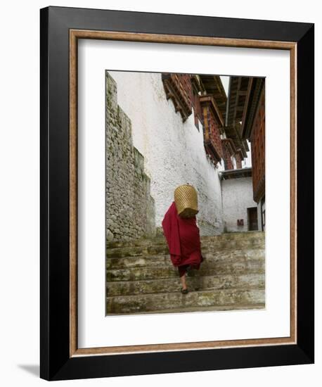 Monk Carrying Basket in Trongsa Dzong, Bhutan-Keren Su-Framed Photographic Print