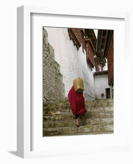 Monk Carrying Basket in Trongsa Dzong, Bhutan-Keren Su-Framed Photographic Print