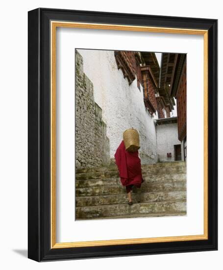 Monk Carrying Basket in Trongsa Dzong, Bhutan-Keren Su-Framed Photographic Print