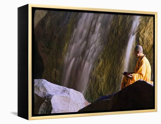 Monk Demonstrating Meditation at Zen Music Shaolin Grand Ceremony, Shaolin, Henan Province, China-Christian Kober-Framed Premier Image Canvas