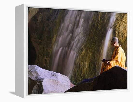 Monk Demonstrating Meditation at Zen Music Shaolin Grand Ceremony, Shaolin, Henan Province, China-Christian Kober-Framed Premier Image Canvas