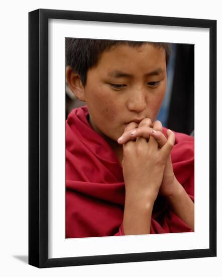 Monk from Songzhanling Monastery, Zhongdian, Deqin Tibetan Autonomous Prefecture, China-Pete Oxford-Framed Photographic Print