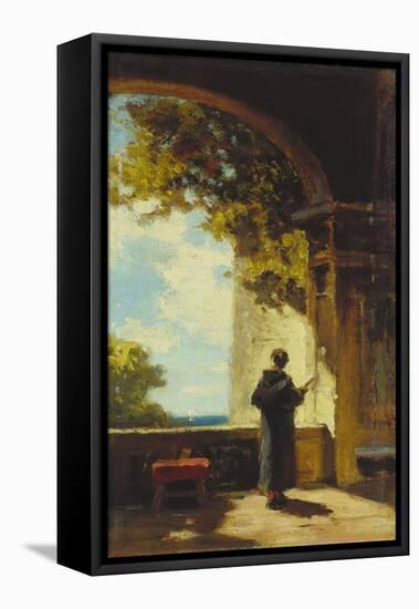 Monk in the cloister, reading the breviary. Ca 1875-Carl Spitzweg-Framed Premier Image Canvas