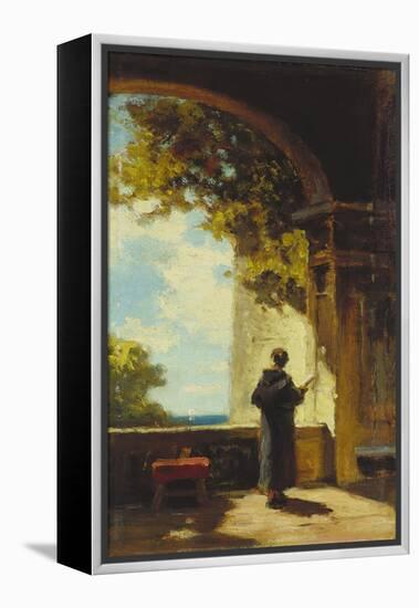 Monk in the cloister, reading the breviary. Ca 1875-Carl Spitzweg-Framed Premier Image Canvas