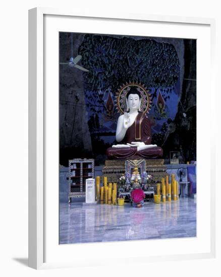 Monk Praying Near Buddha Statue, Thailand-Merrill Images-Framed Photographic Print