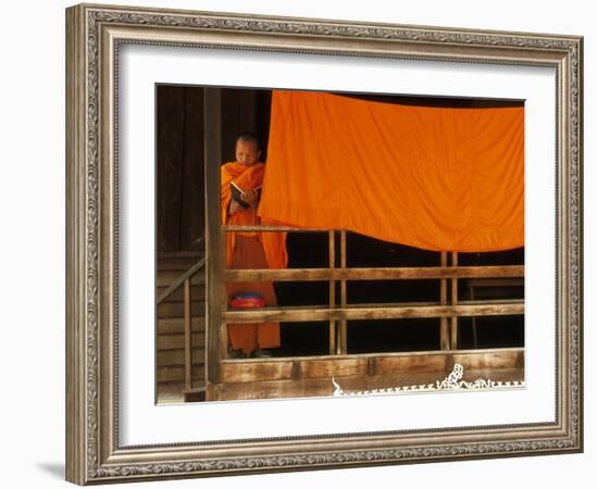 Monk Reading, Vientiane, Laos, Indochina, Southeast Asia, Asia-Godong-Framed Photographic Print