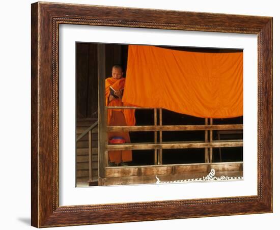 Monk Reading, Vientiane, Laos, Indochina, Southeast Asia, Asia-Godong-Framed Photographic Print