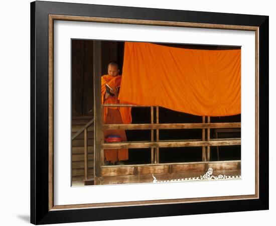 Monk Reading, Vientiane, Laos, Indochina, Southeast Asia, Asia-Godong-Framed Photographic Print