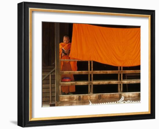 Monk Reading, Vientiane, Laos, Indochina, Southeast Asia, Asia-Godong-Framed Photographic Print