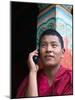 Monk Using Cell Phone in Qiangbalin Temple, Chamdo, Tibet, China-Keren Su-Mounted Photographic Print